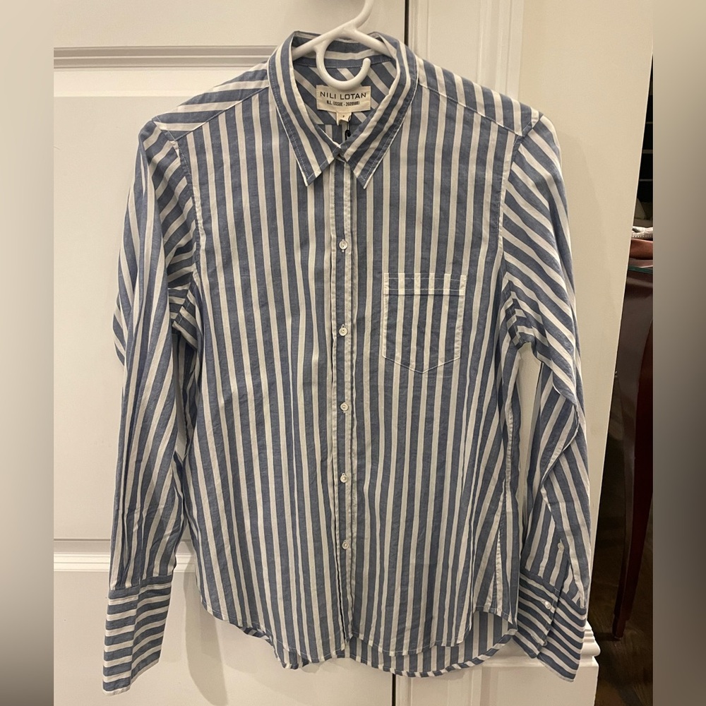 Nili Lotan navy/white striped button down